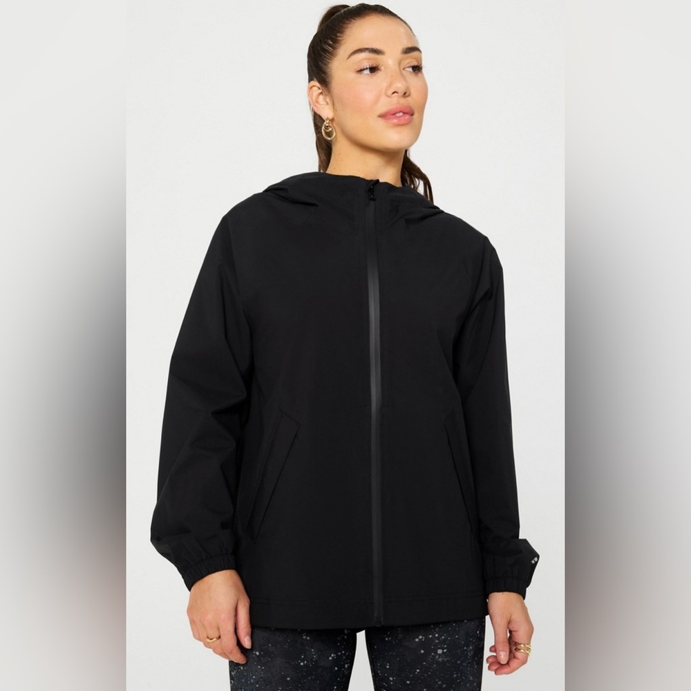 Fabletics Downpour Waterproof Rain Jacket, Hood, Packable, Reflective, S, NWT